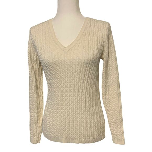 Charter Club Women's Sweater Knit Small Cream Long Sleeve Pullover V Neck - Picture 7 of 10